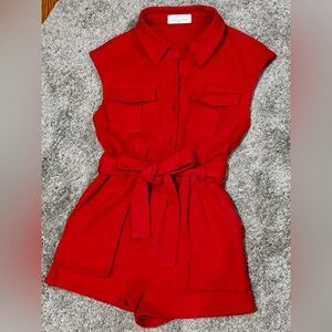American Threads- Belted Romper-Red-Size Small